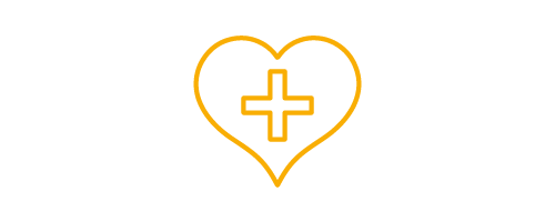 Gelbes Icon eines Herzens mit einem Kreiz in der Mitte