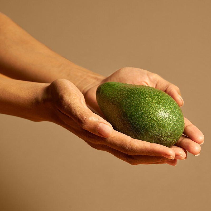 Avocado, die in den Händen liegt