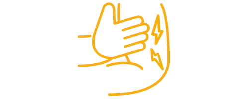 Gelbes Icon einer Hand, die den Oberarm kratzt